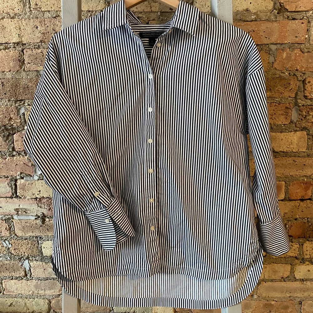 Navy Blue and White Banana Republic Button Shirt